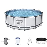 Bestway Steel Pro MAX™ Frame Pool, 427 x 122 cm, Komplett-Set mit Filterpumpe, rund, weiß