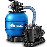 tillvex Sandfilteranlage 10 m³/h - Filteranlage 5-Wege Ventil | Poolfilter mit Druckanzeige | Sandfilter für Pool und Schwimmbecken (Blau)